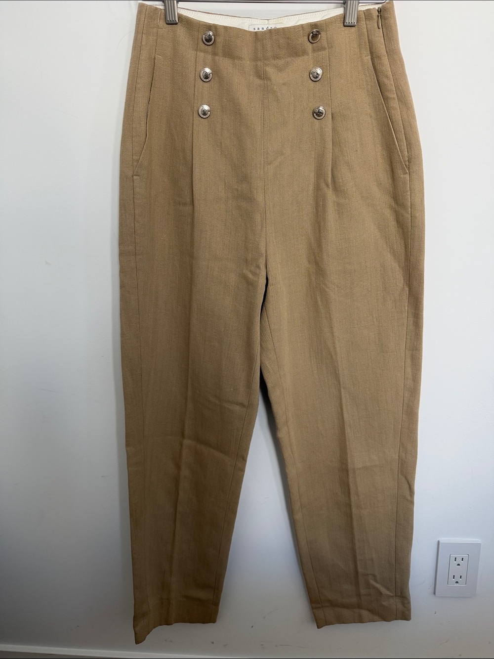 Sandro High-Waist Trousers with Button Detail